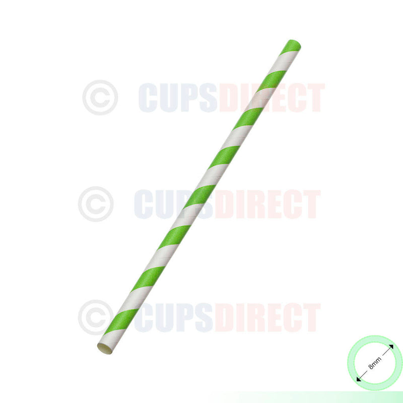 Load image into Gallery viewer, 8mm green striped paper smoothie straw suitable for thick drinks and smoothies