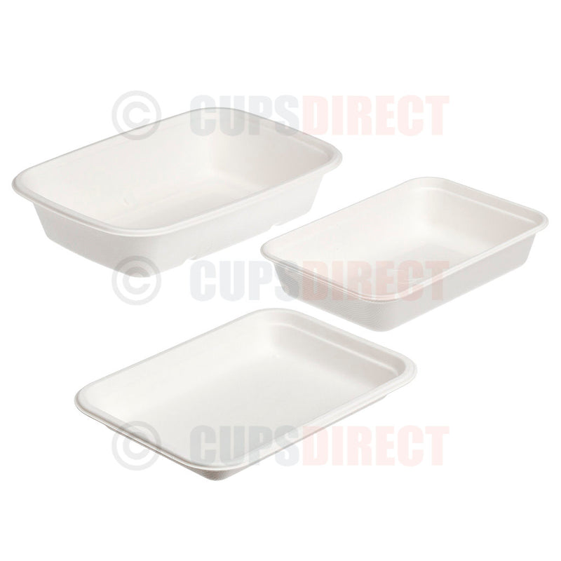 Load image into Gallery viewer, Bagasse food tray range showing compostable fibre trays for eco-friendly food service