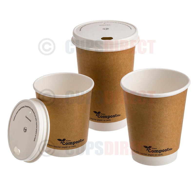 Load image into Gallery viewer, Bio recyclable kraft hot cups with lids shown as complete takeaway set
