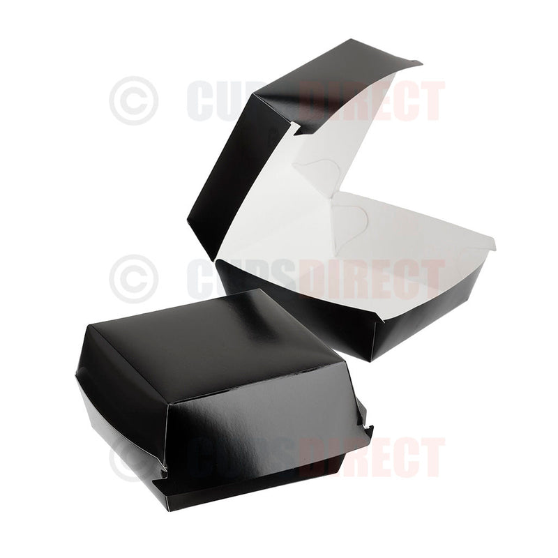 Load image into Gallery viewer, Black clamshell burger box suitable for compact takeaway portions