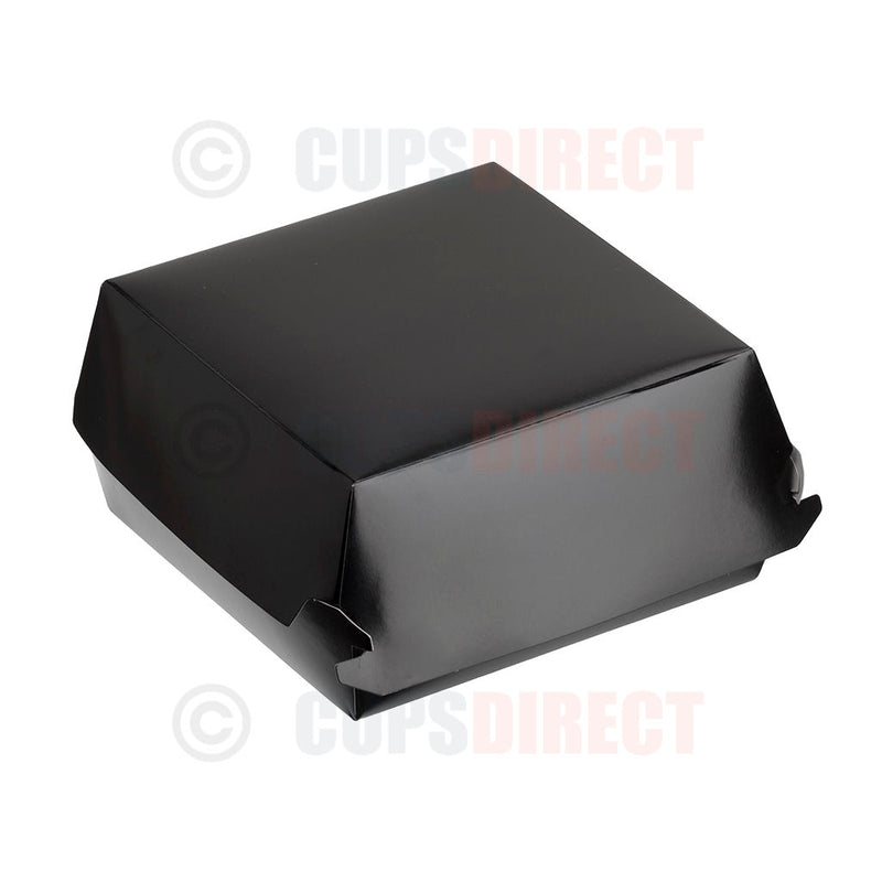 Load image into Gallery viewer, Black clamshell burger box suitable for takeaway burgers and meals
