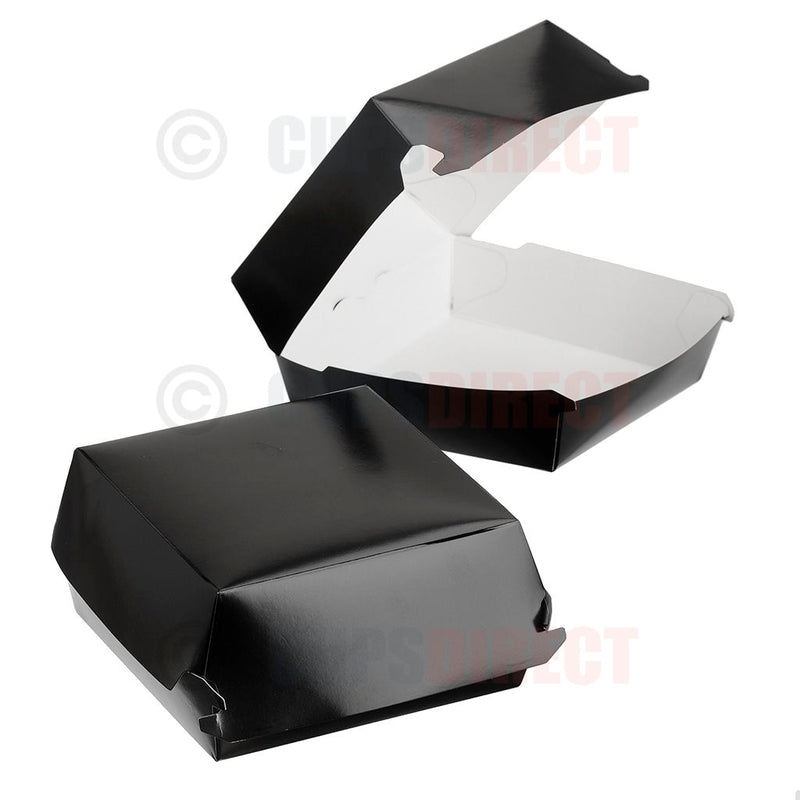 Load image into Gallery viewer, Black clamshell burger box ideal for standard burgers