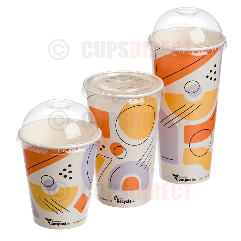 Load image into Gallery viewer, Group image of GeoChill eco paper cold cups shown with matching lids