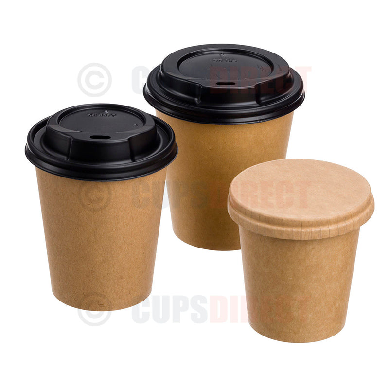 Load image into Gallery viewer, Kraft Single Wall Hot Cup Range - Group Image With Lids