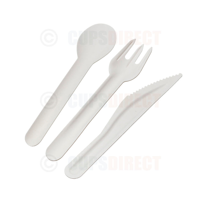 Load image into Gallery viewer, Group image of white paper cutlery including knives, forks and spoons