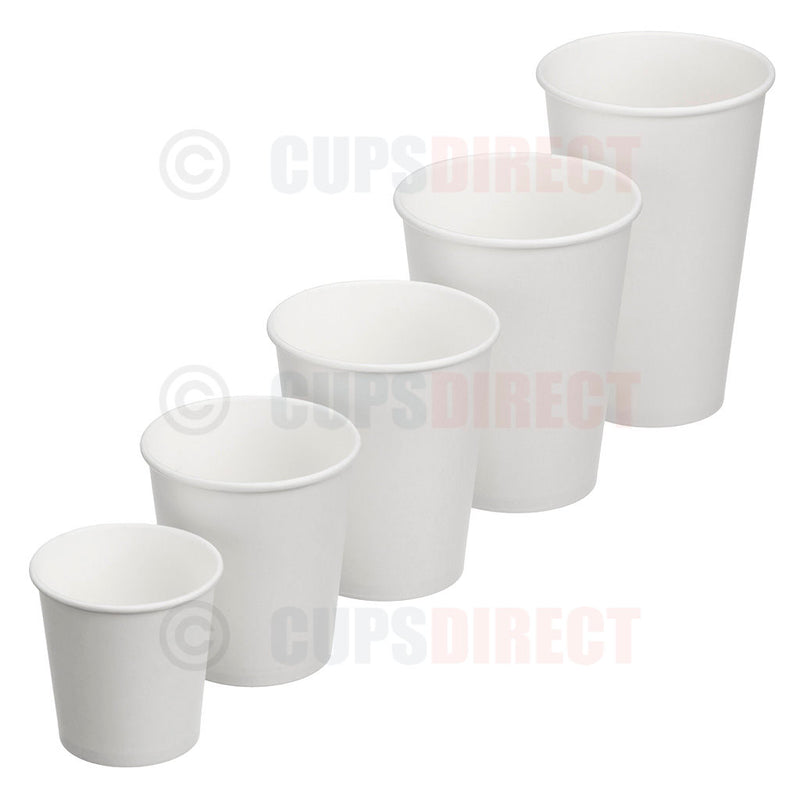 Load image into Gallery viewer, Plain white single wall paper coffee cups in various sizes for hot beverages