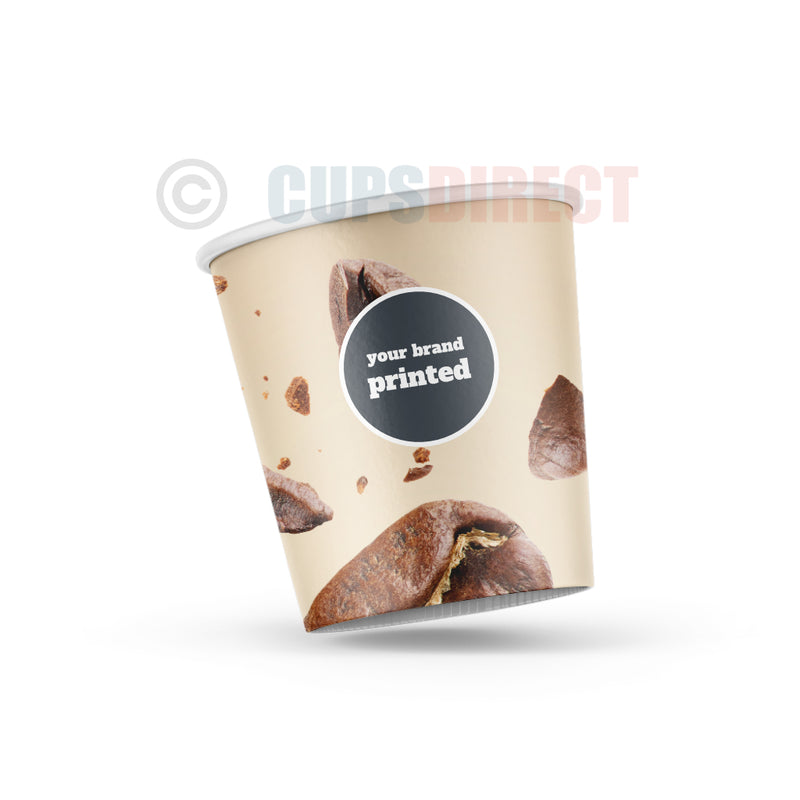 Load image into Gallery viewer, 4oz custom print single wall paper cup shown to demonstrate logo placement area