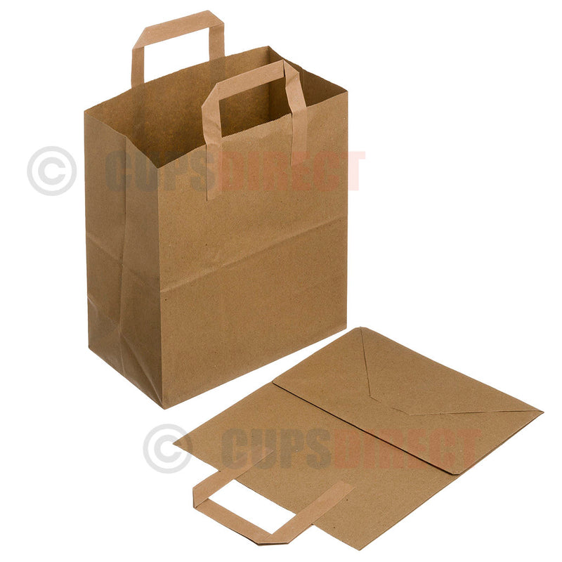 Load image into Gallery viewer, Large brown paper bags with SOS handles, sturdy kraft paper for retail and takeaway use