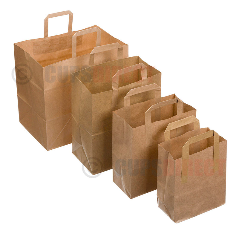 Load image into Gallery viewer, Brown SOS paper bags with sturdy handles, medium size, eco-friendly kraft material for retail or takeaway use