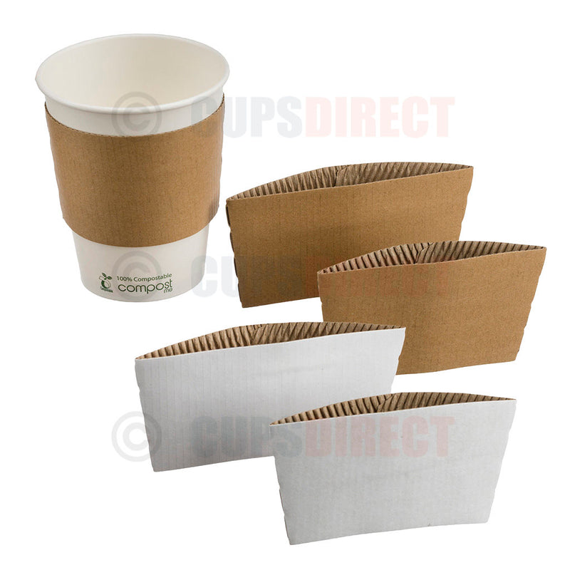 Load image into Gallery viewer, Group image of white and kraft clutch sleeves for large single wall cups