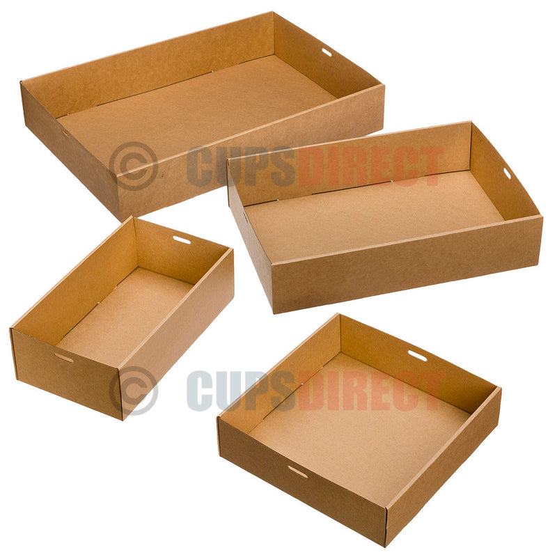 Load image into Gallery viewer, Assorted kraft platter box bases in four sizes for sandwiches and grazing platters
