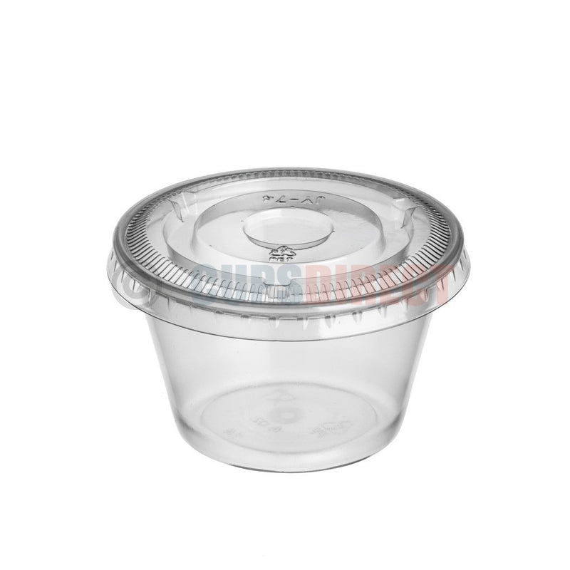 Load image into Gallery viewer, 4oz portion pot lid, clear PET, secure fit for takeaway use