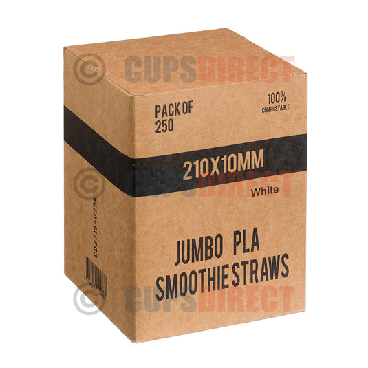 10mm PLA compostable smoothie straws pack of 250 for thick beverages