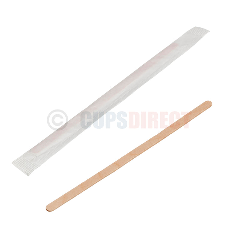 Load image into Gallery viewer, 7 inch individually wrapped wooden drink stirrers for takeaway drinks

