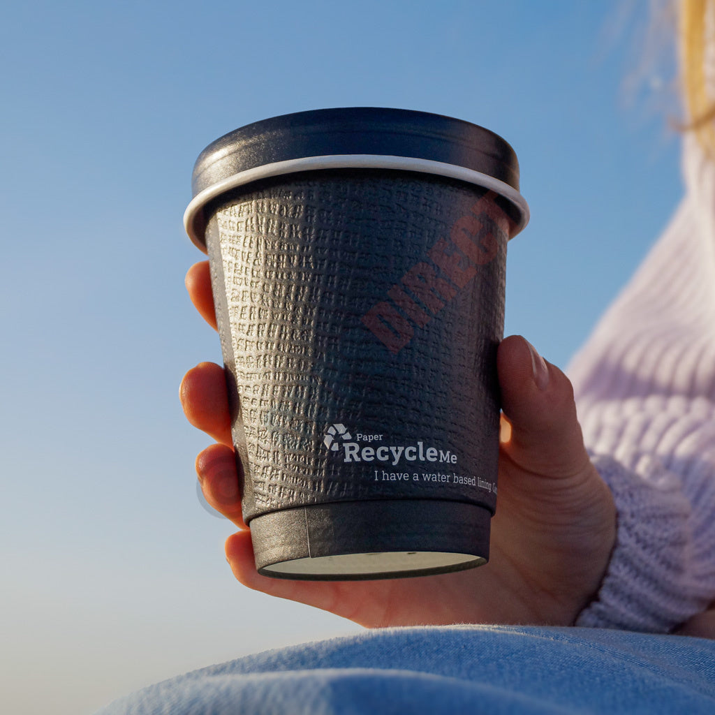 AQ Lined Recyclable – Black Embossed Double Wall Coffee Cup Range