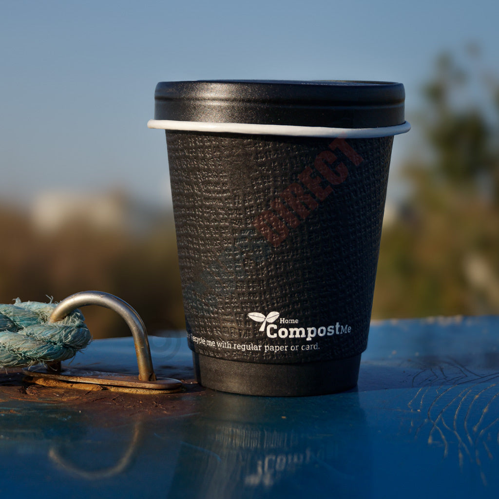 AQ Lined Recyclable – Black Embossed Double Wall Coffee Cup Range