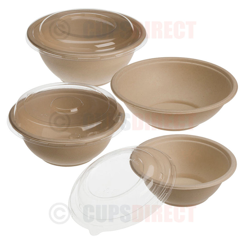 Load image into Gallery viewer, CupsDirect range of Plant Fibre Pulp Bowls and Lids for Salads, Poke Bowls and Food-to-Go
