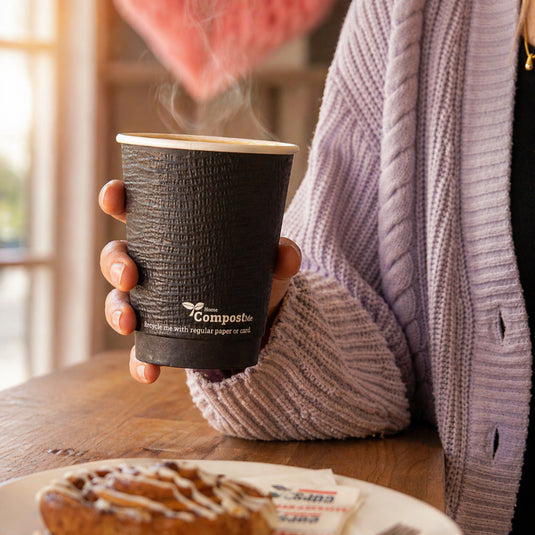 AQ Lined Recyclable – Black Embossed Double Wall Coffee Cup Range