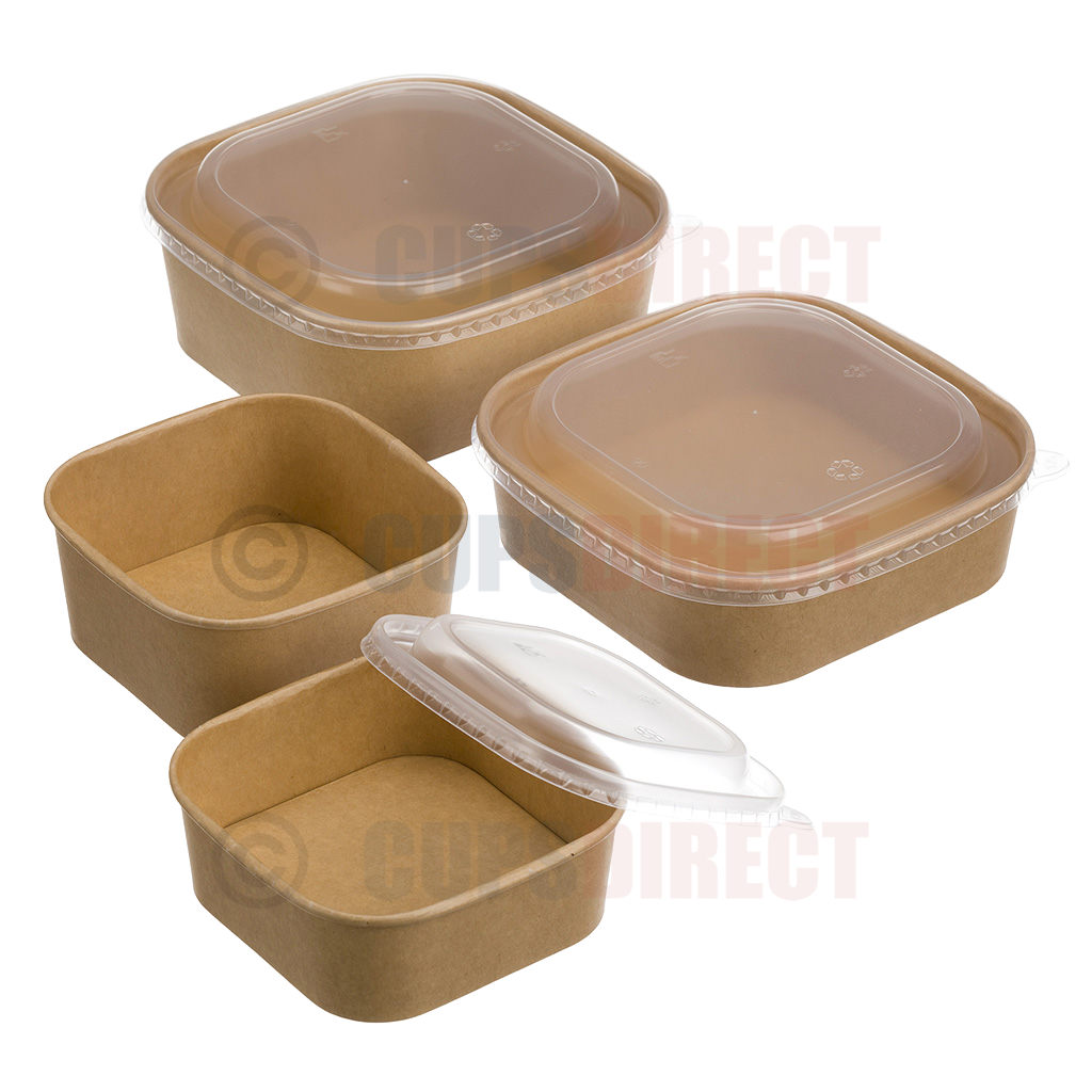 Kraft Square Paper Bowls, 500ml, 650ml, 1000ml, 1300ml - Microwavable ...