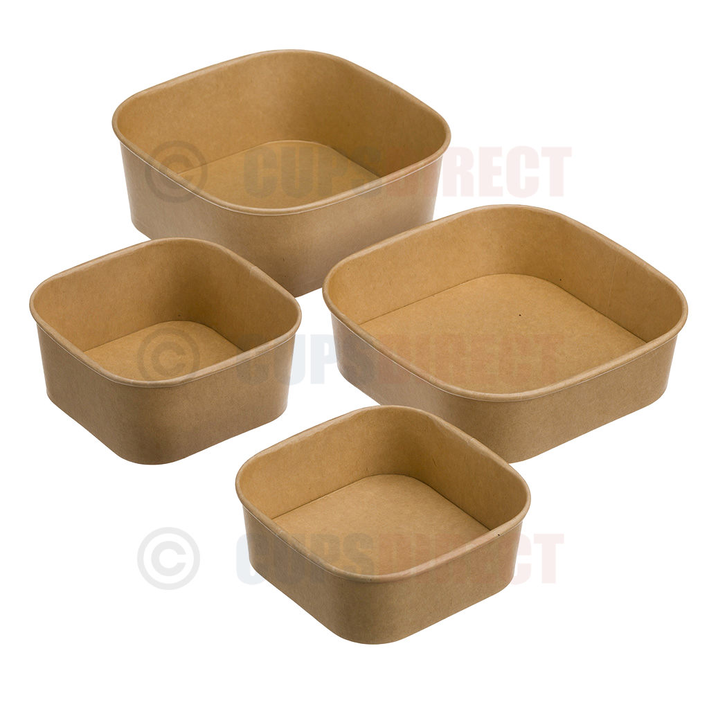 Kraft Square Paper Bowls, 500ml, 650ml, 1000ml, 1300ml Microwavable