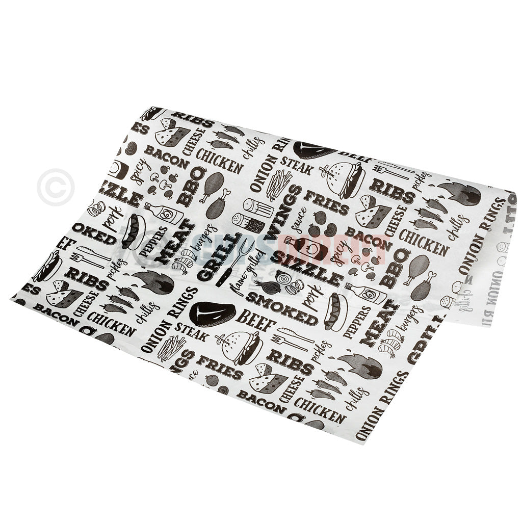 Greaseproof Paper Sheets - Grill Print