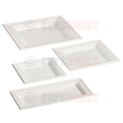 Group image of bagasse square and rectangular disposable plates
