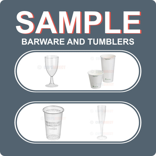 Sample pack of barware and reusable tumbler products for events and hospitality