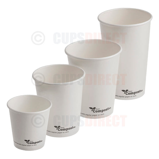 Set of four bio recyclable single wall hot cups with AQ lining, ideal for compostable coffee serving