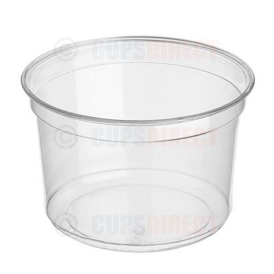 Clear 16 oz Diamond PET deli pot for larger meals and takeaway portions