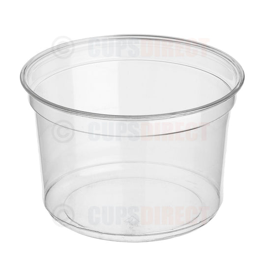 Clear 16 oz Diamond PET deli pot for larger meals and takeaway portions