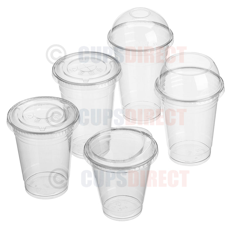 Load image into Gallery viewer, Clear diamond-patterned PET smoothie cups with matching lids, ideal for bulk wholesale use
