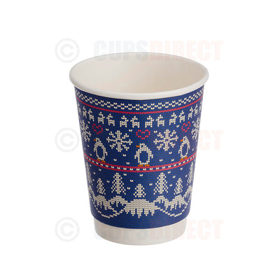 Festive double wall blue 12oz hot drink cup