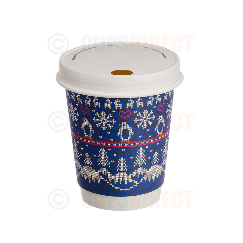 Load image into Gallery viewer, Festive double wall blue hot drink cup with a lid

