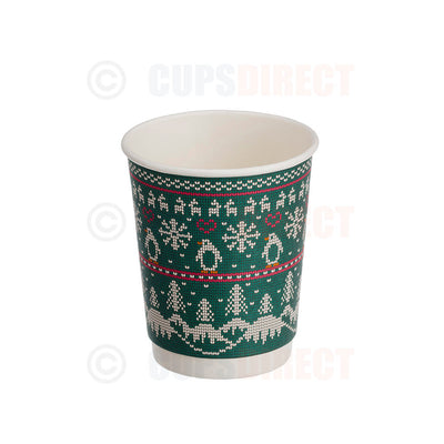Festive double wall green 8oz hot drink cup