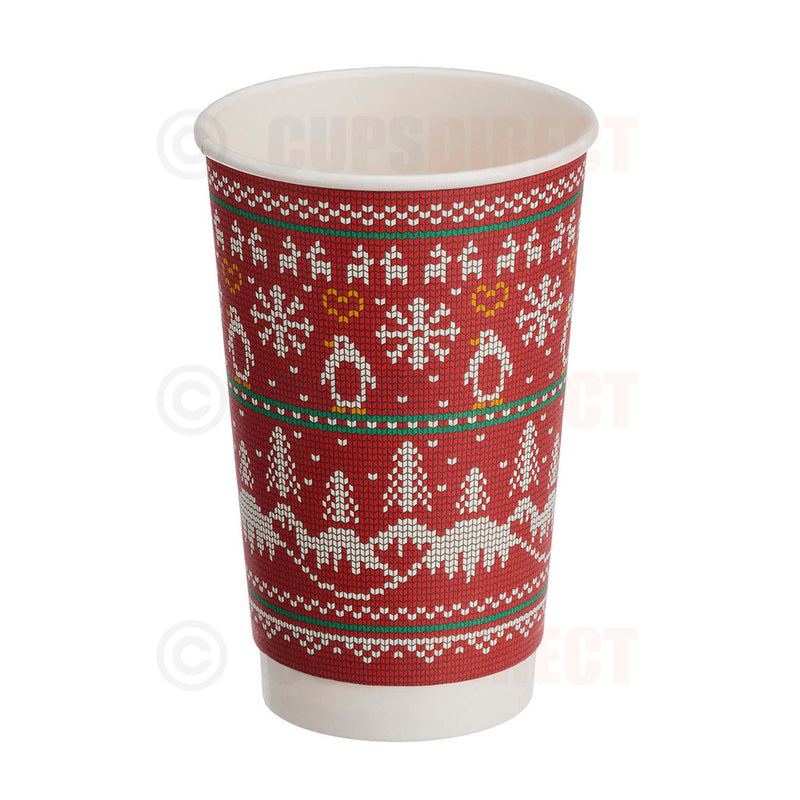 Load image into Gallery viewer, Festive double wall red 16oz hot drink cup
