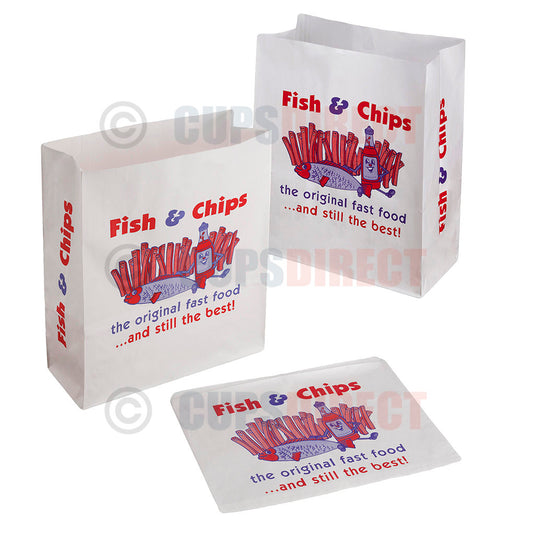 Group image of fish and chip grab bags in assorted sizes