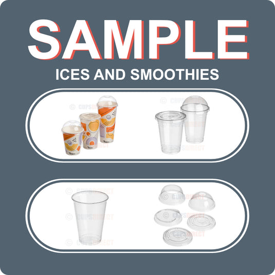 Ices and smoothie cup sample pack including various cold drink cup styles