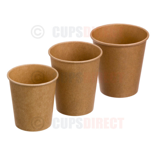Kraft Single Wall Hot Cup Range - Group Image Without Lids