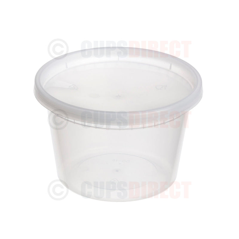 Load image into Gallery viewer, Large round microwavable plastic deli container with lid for takeaway meals

