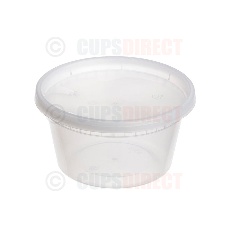 Load image into Gallery viewer, Medium round microwavable plastic deli container with lid suitable for hot foods
