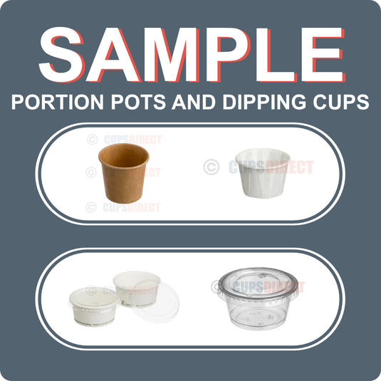 Sample pack of portion pots and dipping cups for sauces and condiments