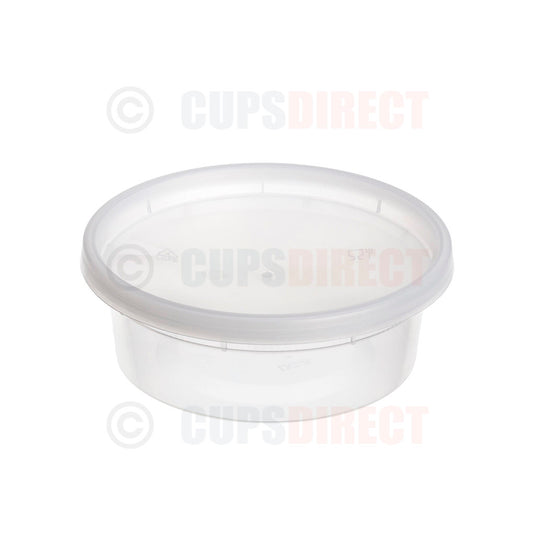 Small round microwavable plastic deli container with secure lid for food storage