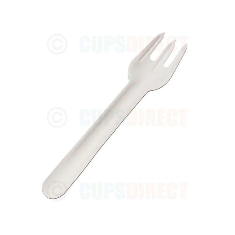 Load image into Gallery viewer, White paper fork designed for disposable food service
