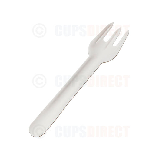 White paper fork designed for disposable food service