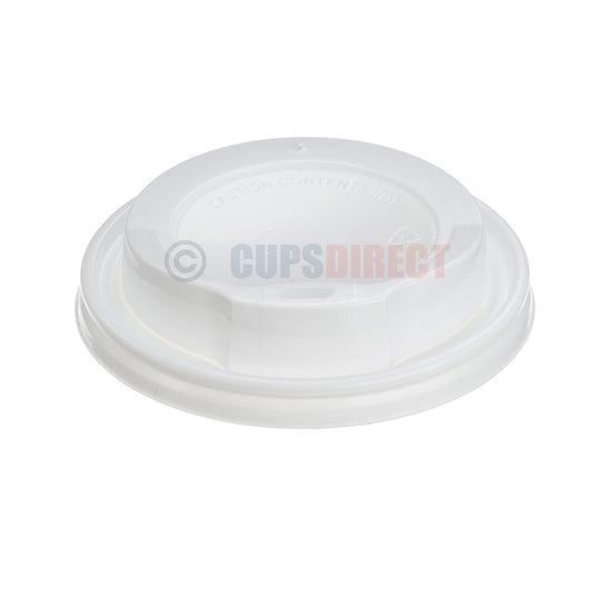 White universal fit travel lid for 12oz paper hot cups, part of UniLid sip lid range, durable plastic