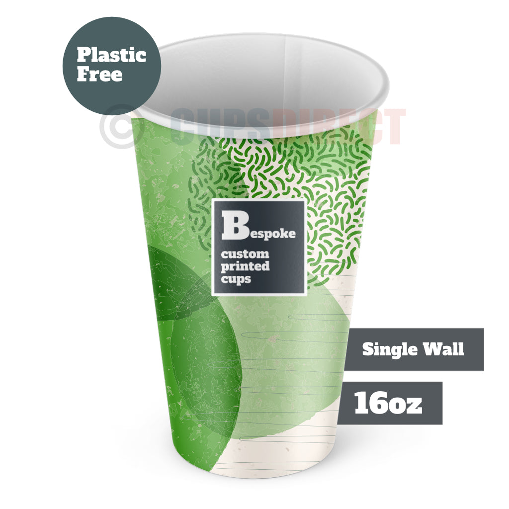 16oz Custom Print 'Bespoke' Paper Coffee Cups, Single Wall - ♻️Aqueous ...