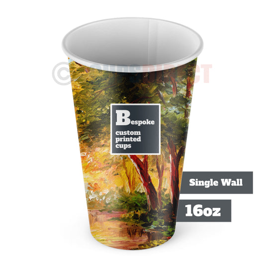 16oz Custom Print Bespoke Paper Cups, Single Wall