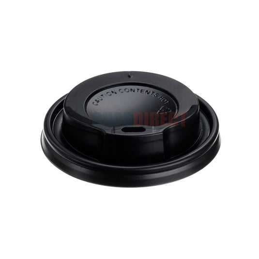 Black universal fit travel lid for 8oz paper hot cups, UniLid sip lid range, durable plastic