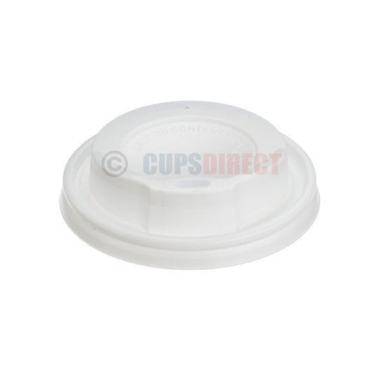 White universal fit travel lid for 8oz paper hot cups, UniLid sip lid range, durable plastic, spill-resistant design