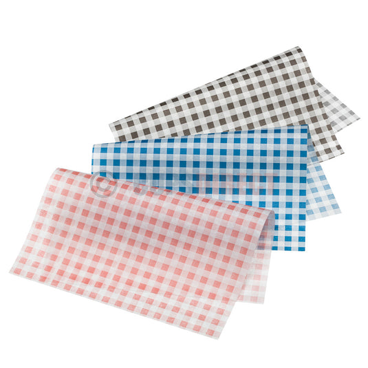 Red, Blue and Black Chequered Gingham Greaseproof Paper 